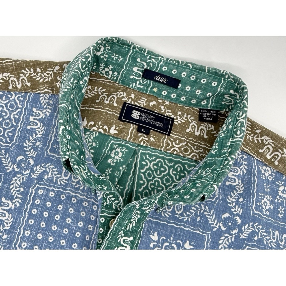 Vintage Reyn Spooner Classic Shirt Mens L Patchwork Bandana Made In‎ Korea